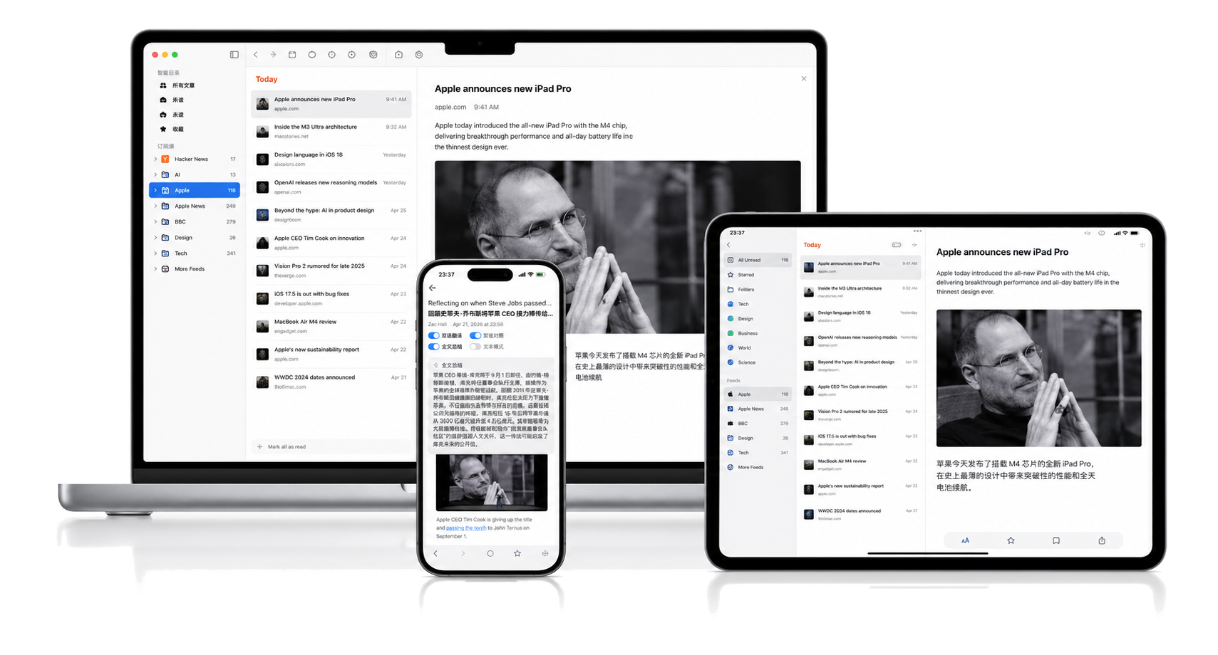 NuFeed running on Mac, iPhone, and iPad